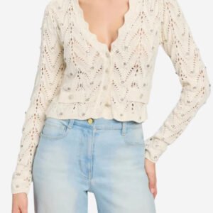 Blake Crystal Pointelle Cardigan - Natural