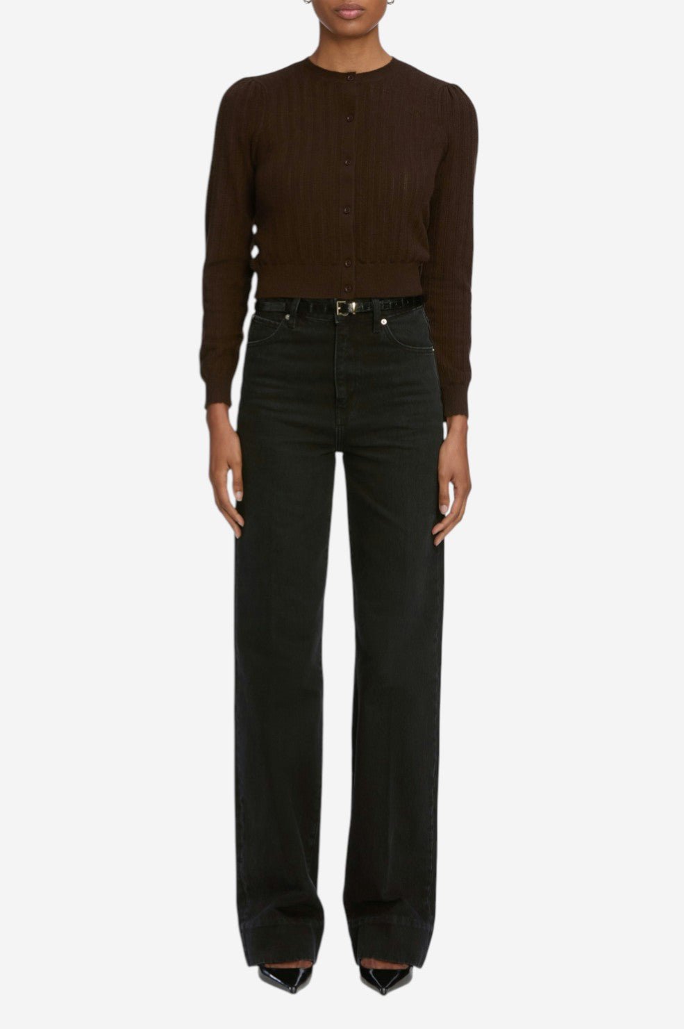 The Ladder Pointelle Cardi - Coffee - Image 5