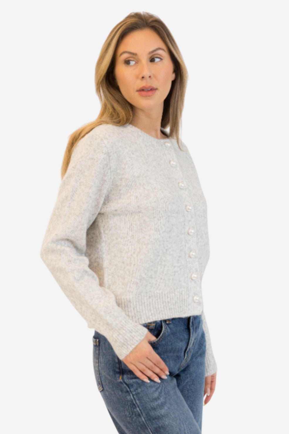 Aisha Pearl Cardigan - Light Grey - Image 2