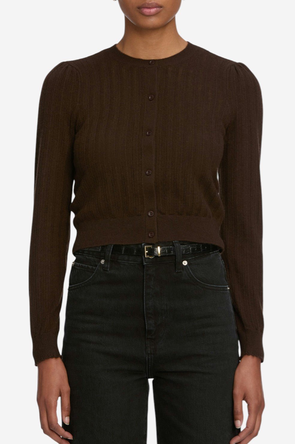 The Ladder Pointelle Cardi - Coffee