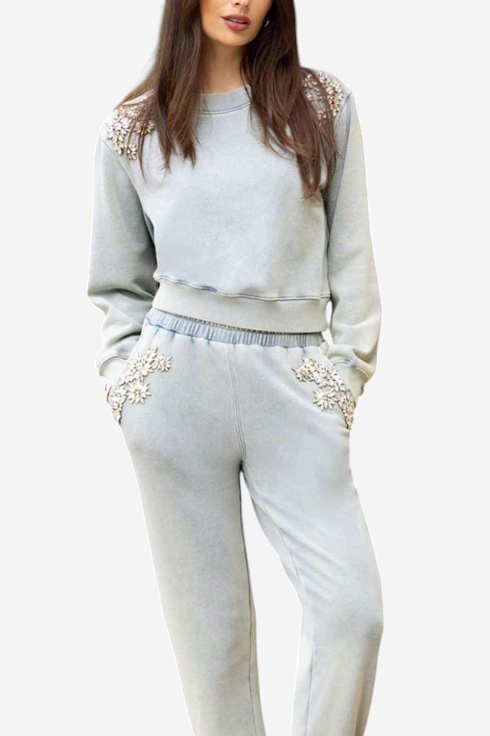 Julie Crystal Patch Sweatshirt - Washed Denim - Image 3