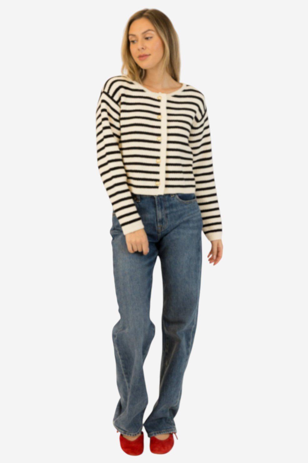 Devon Cardigan - Black And White Stripe - Image 5