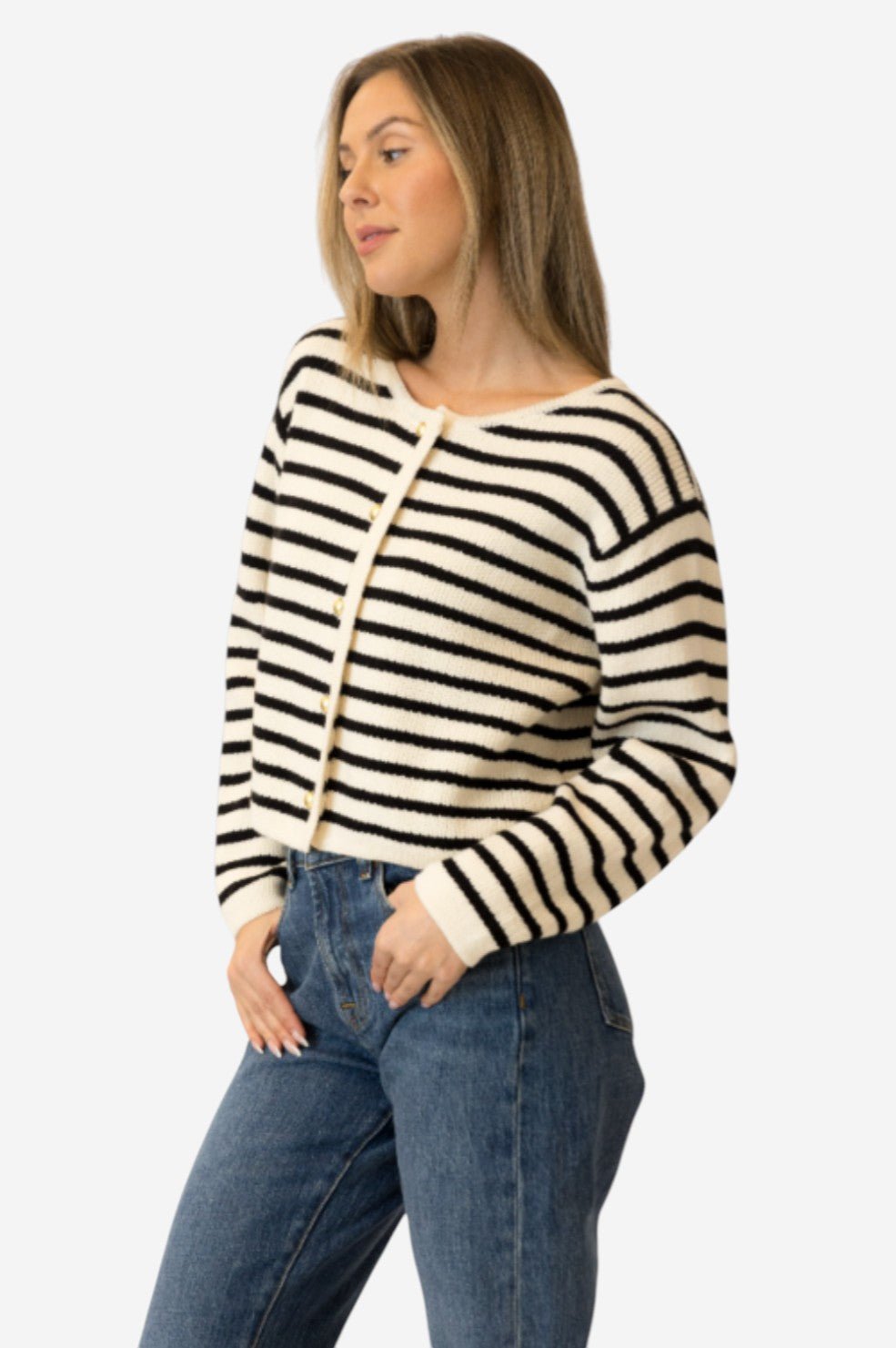Devon Cardigan - Black And White Stripe - Image 2