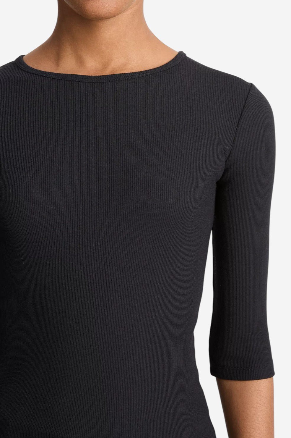 Elbow-Sleeve Crew Neck T-Shirt - Black - Image 3