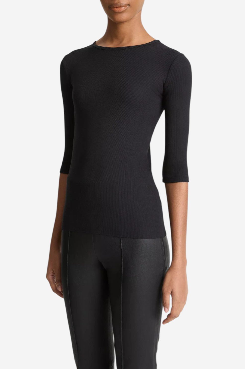 Elbow-Sleeve Crew Neck T-Shirt - Black - Image 2