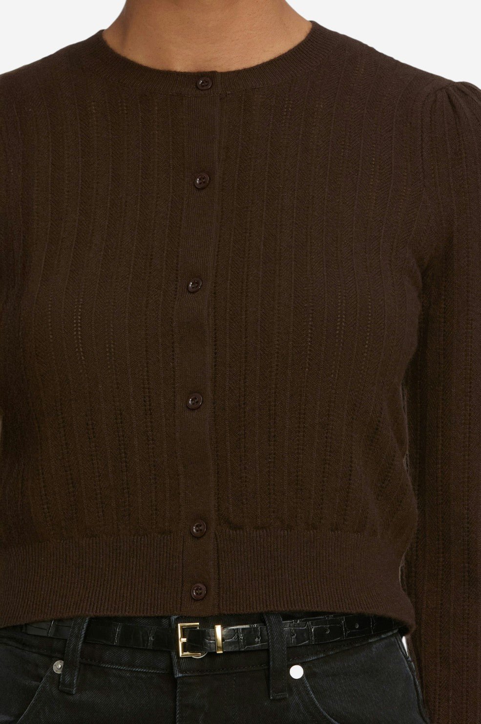 The Ladder Pointelle Cardi - Coffee - Image 3