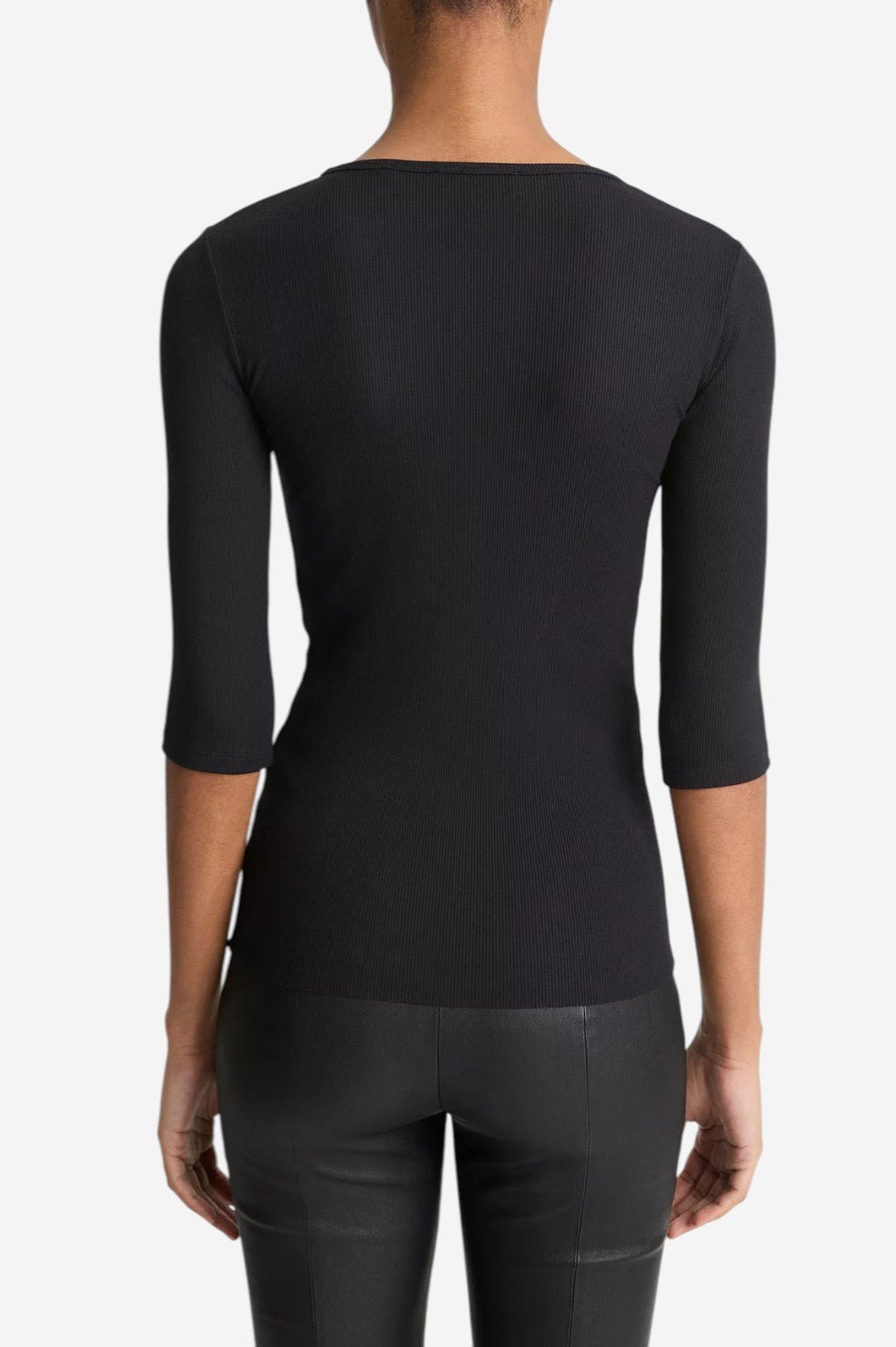 Elbow-Sleeve Crew Neck T-Shirt - Black - Image 4