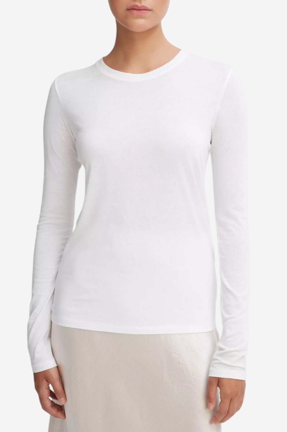 Essential Long Sleeve Crew Neck T-Shirt - Optic White - Image 2
