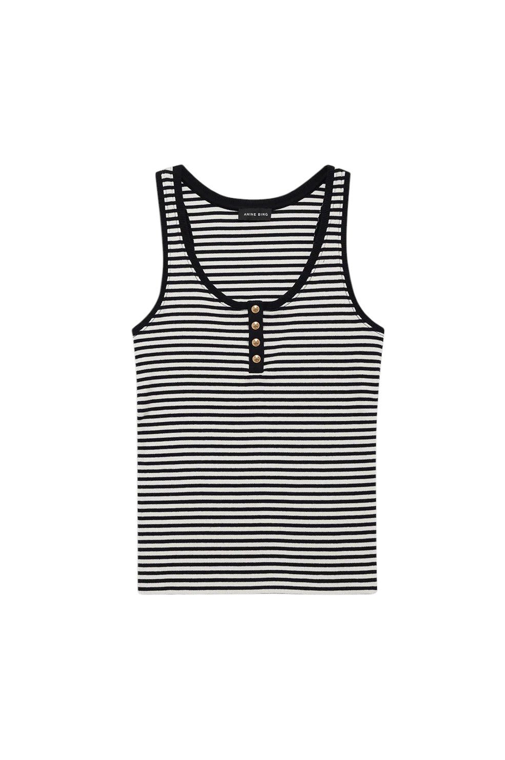 Alessia Tank - Cream And Black Stripe