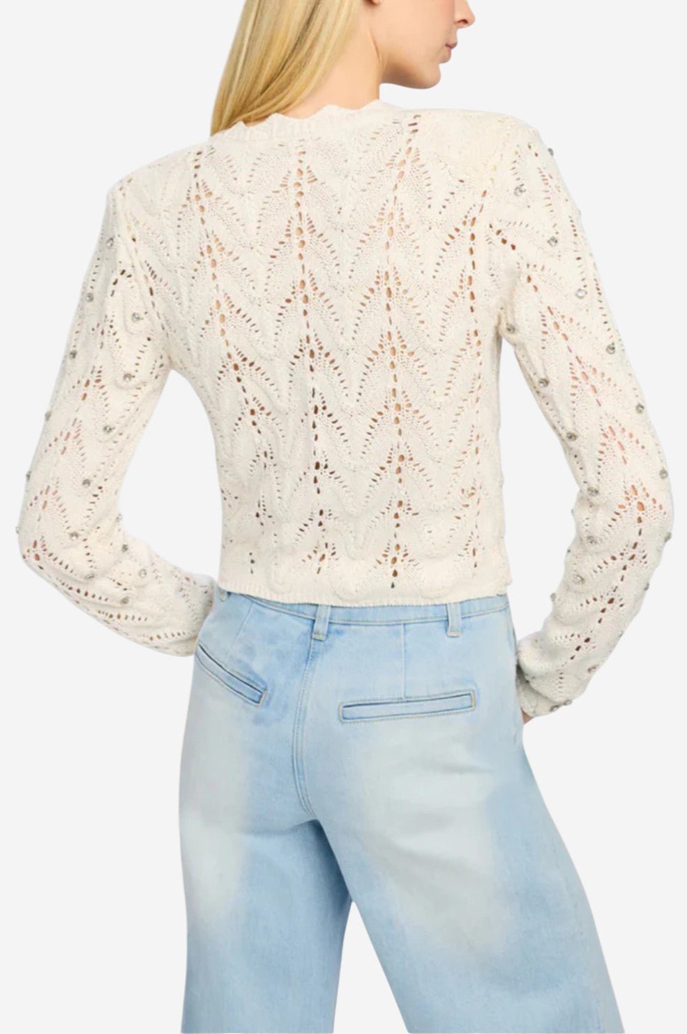 Blake Crystal Pointelle Cardigan - Natural - Image 4