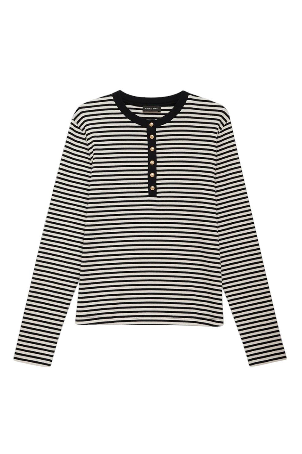 Alessia Long Sleeve Tee - Cream And Black Stripe - Image 2