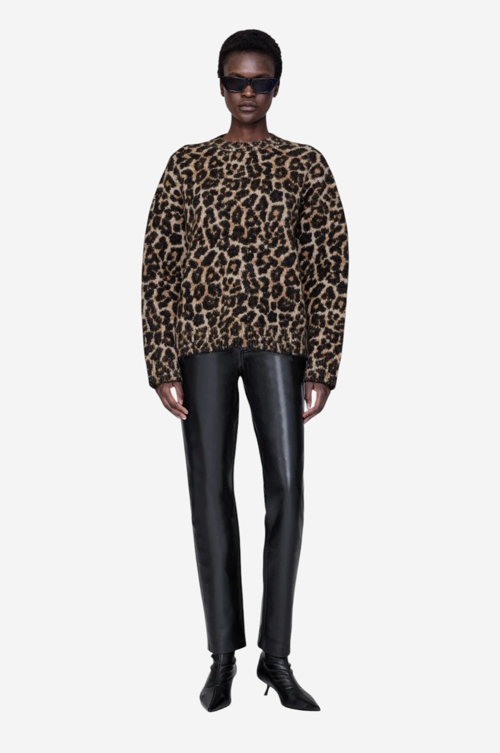 Sydney Crew Sweater - Black And Brown Leopard