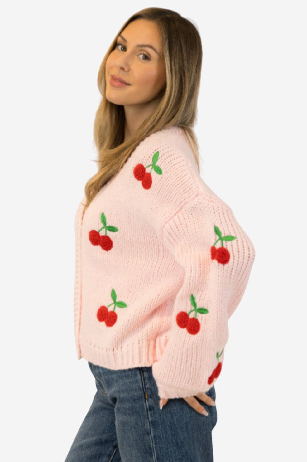 Lexi Cardigan - Pink/Red Cherries - Image 2