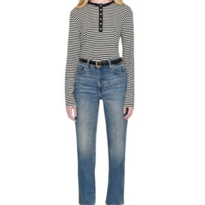 Alessia Long Sleeve Tee - Cream And Black Stripe