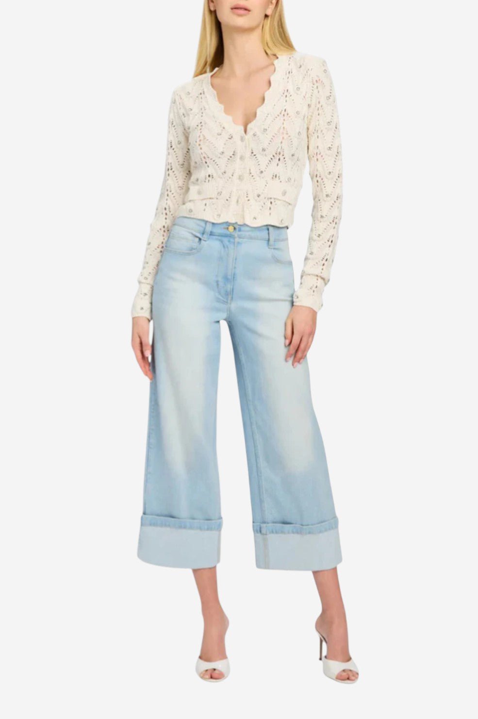 Blake Crystal Pointelle Cardigan - Natural - Image 5