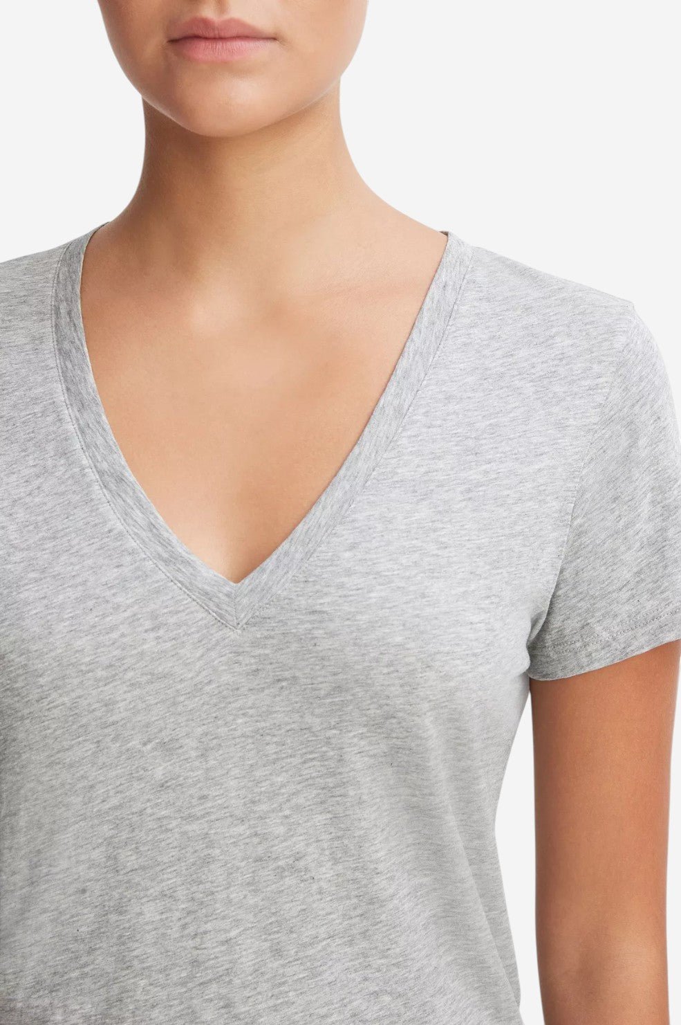 Essential Pima Cotton V-Neck T-Shirt - Heather Grey - Image 2