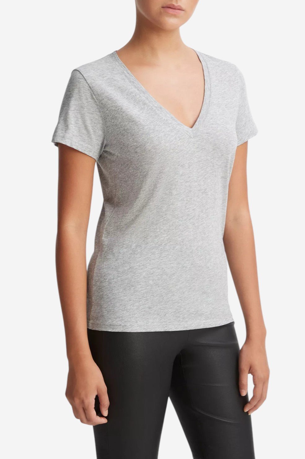 Essential Pima Cotton V-Neck T-Shirt - Heather Grey - Image 3