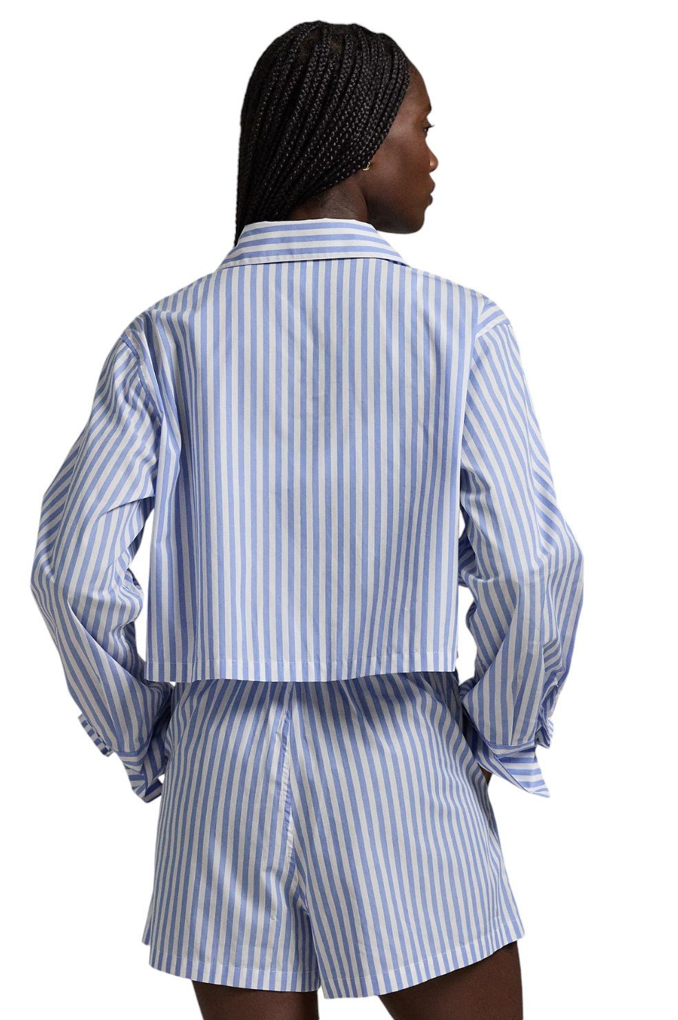 Crop Top & Boxer Poplin Pajama Set - Wide Stripes - Image 3