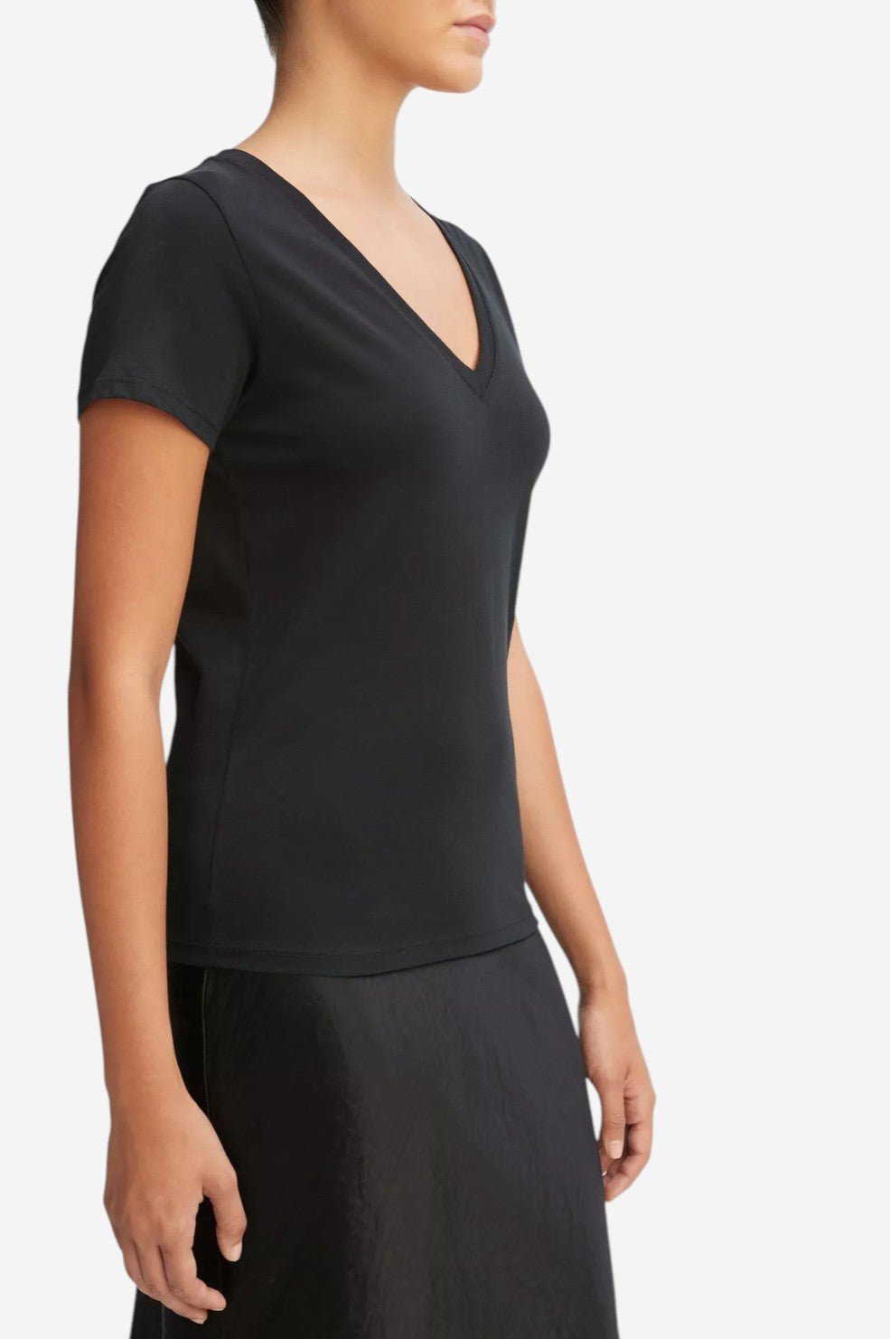 Essential Pima Cotton V-Neck T-Shirt - Black - Image 3