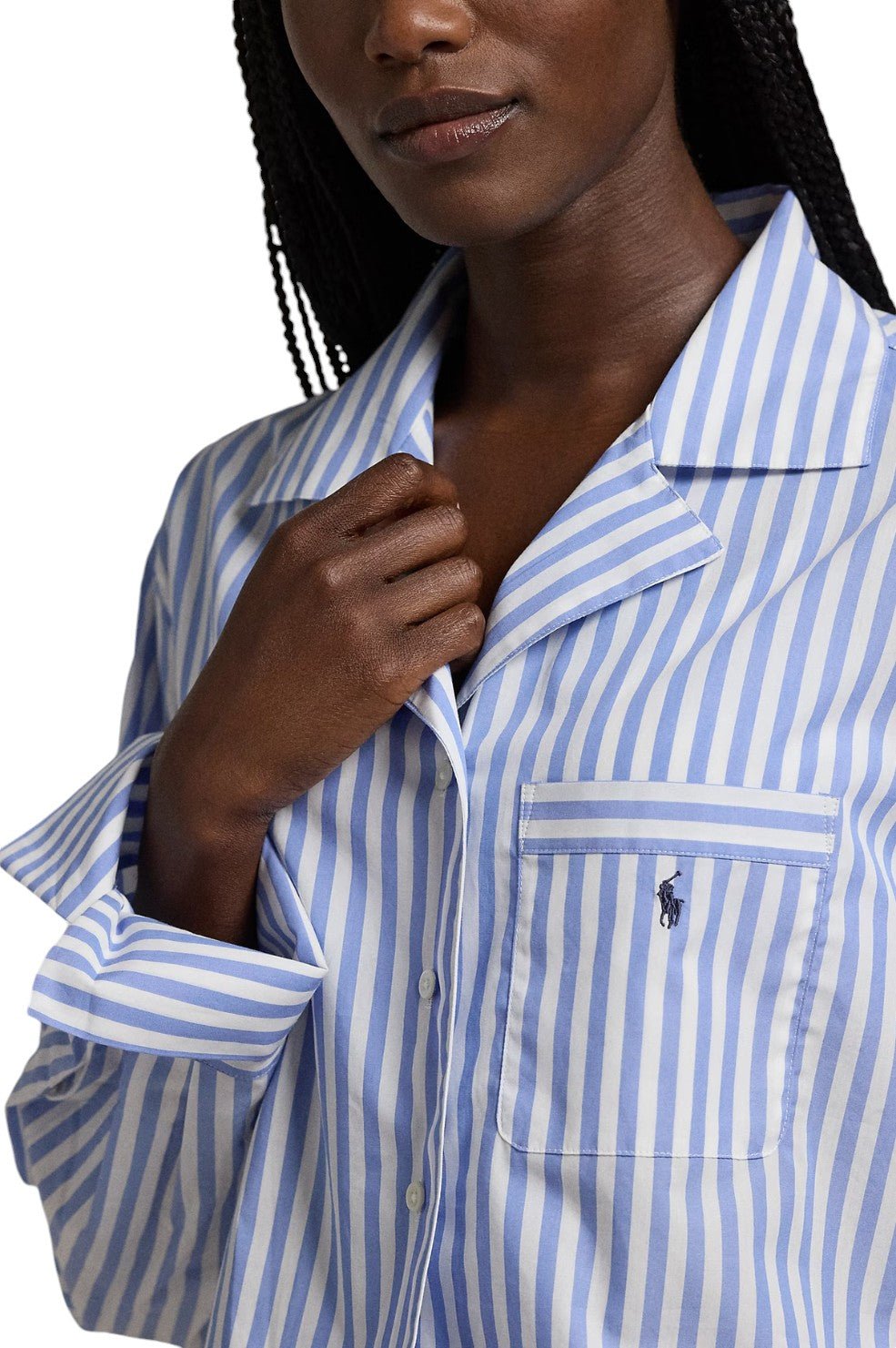 Crop Top & Boxer Poplin Pajama Set - Wide Stripes - Image 2