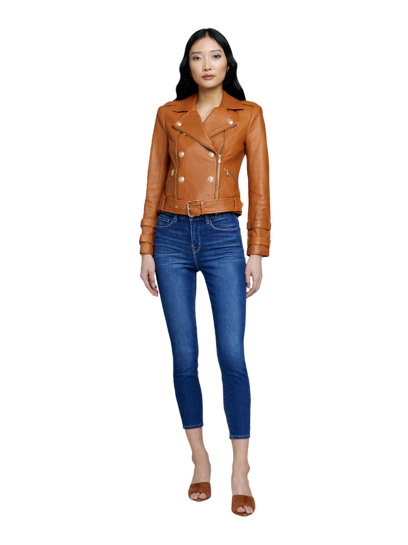 Billie Belted Leather Jacket - Cognac - Image 3
