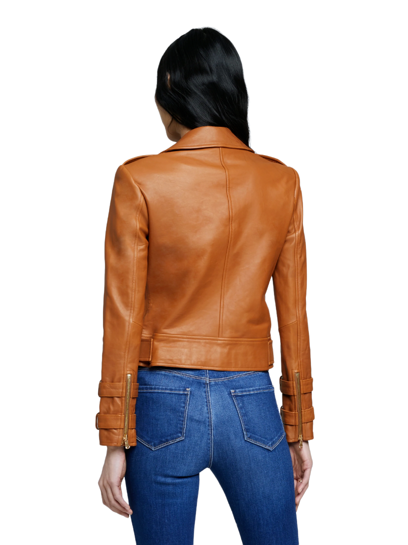 Billie Belted Leather Jacket - Cognac - Image 4